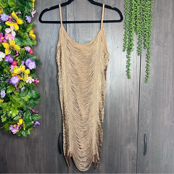 H&M | Dresses | 33h M Bronze Fringe Tassel Drape Mini Dress Size Xs |  Poshmark
